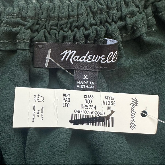 Madewell Blouse Long-Sleeve Tie-Neck Top Semisheer Luxury Forest Green M NWT New - Picture 8 of 12